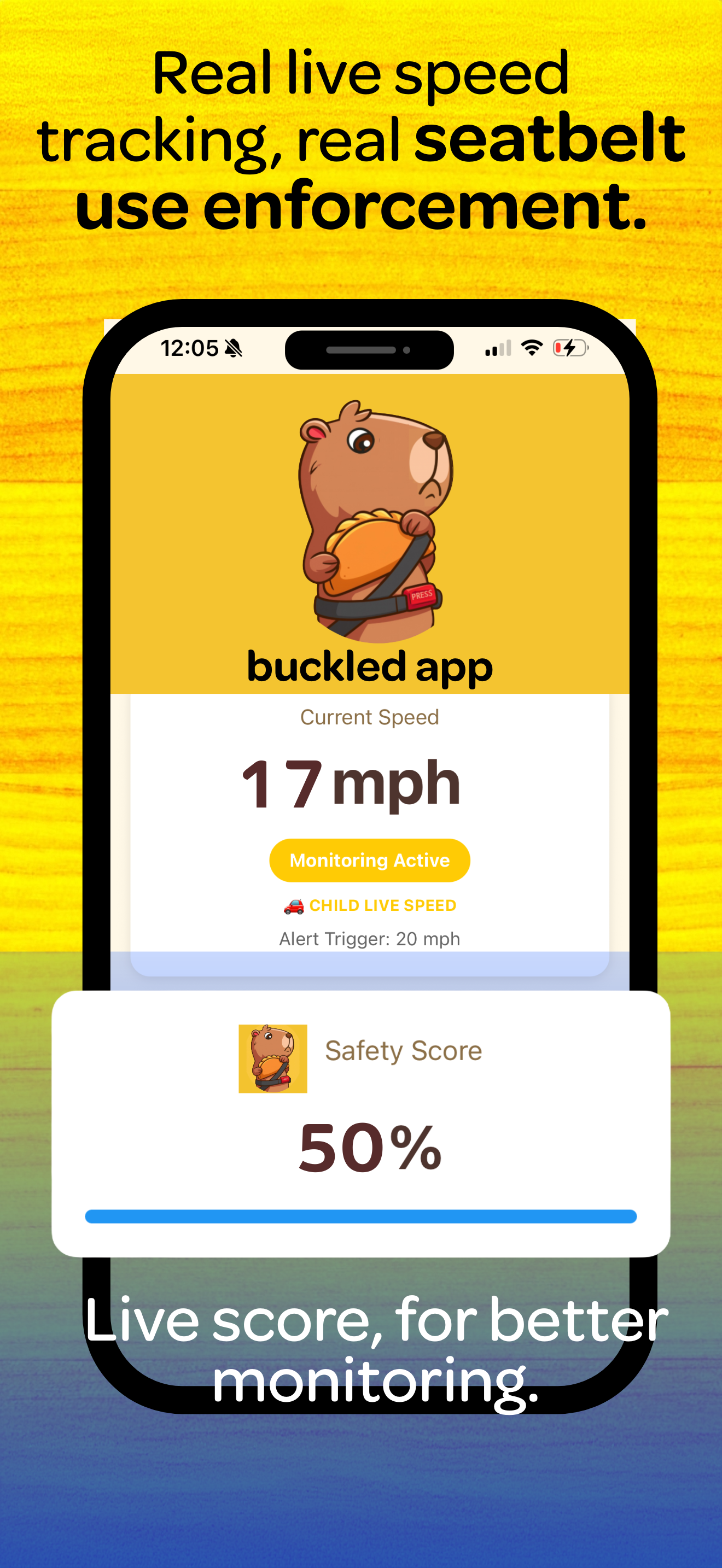 Live speed tracking - 17 mph with 50% safety